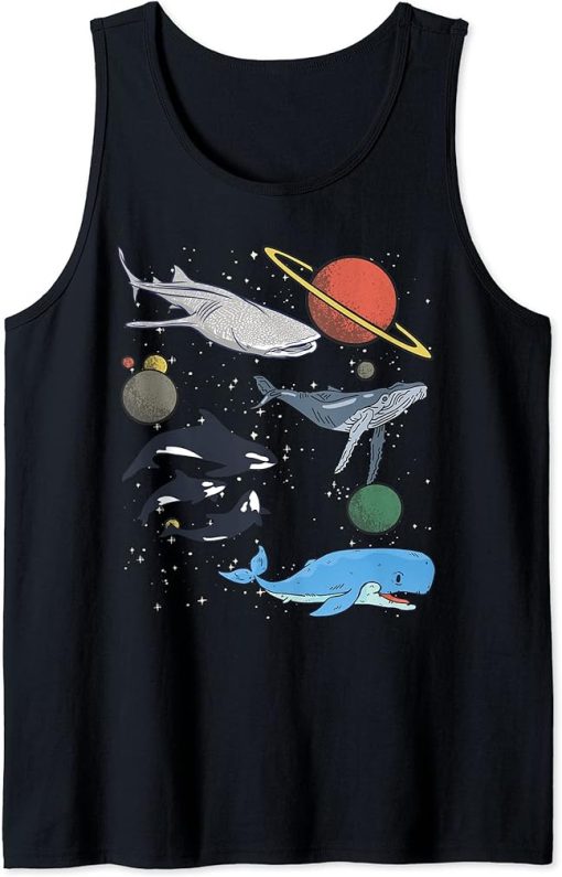 Galaxy Space Whale Shark Beluga Humpback Ocean Orca Whale Tank Top